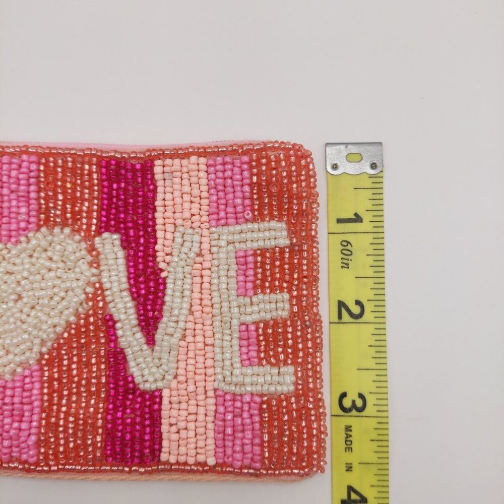 Valentine's Love Beaded Zipper Rainbow Coin Pouch With Tassel - Picture 5 of 7